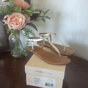 BCBGeneration Metallic Silver T-Strap Sandals